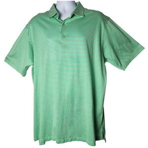 Peter Millar Mens XL Green White Striped Cotton Polo Shirt Golf Preppy